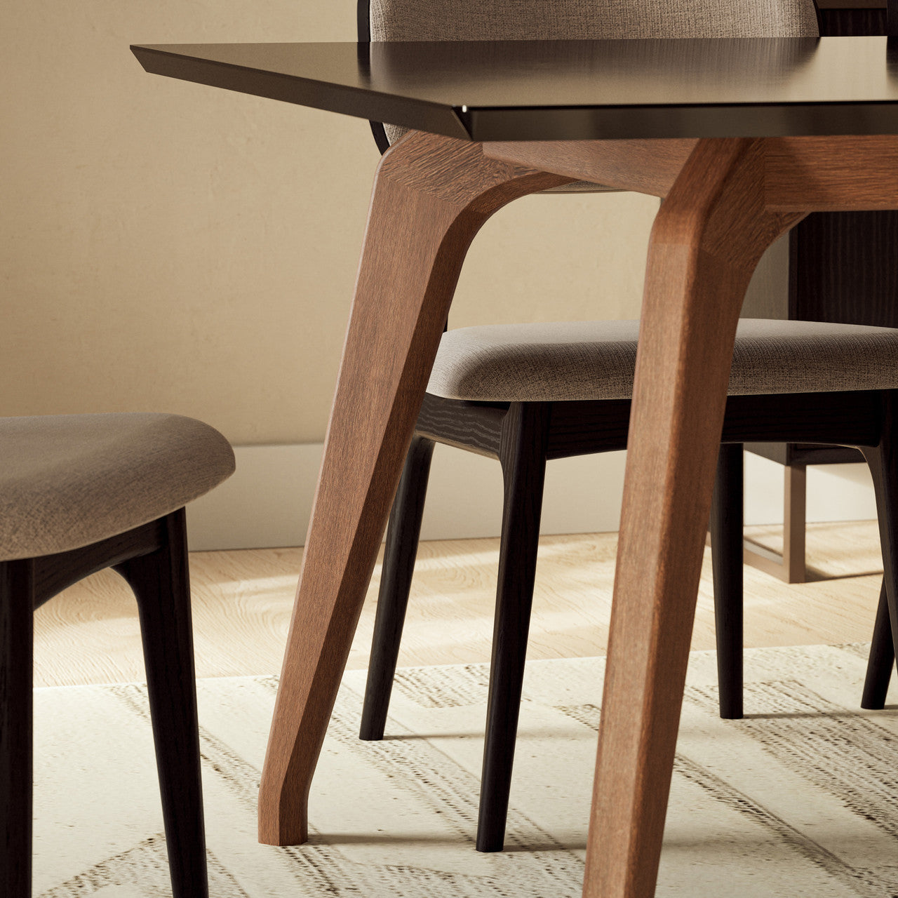 Modern Brazilian - Giane - Dining Table - Nogal Base - Black Top - 86.5"W x 43.5"D x 30"H