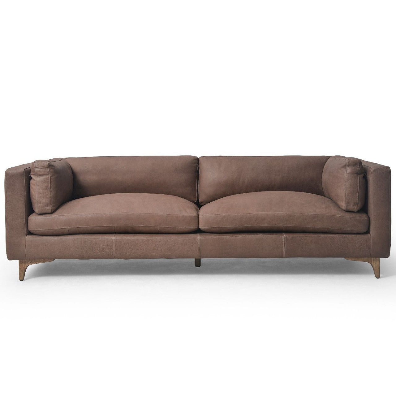 Beckwith Mid Century Modern Chocolate Leather Cushion Back Sofa 94"