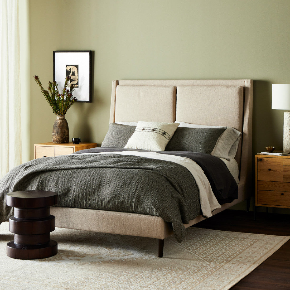 Potter Upholstered Wood Frame Queen Platform Bed
