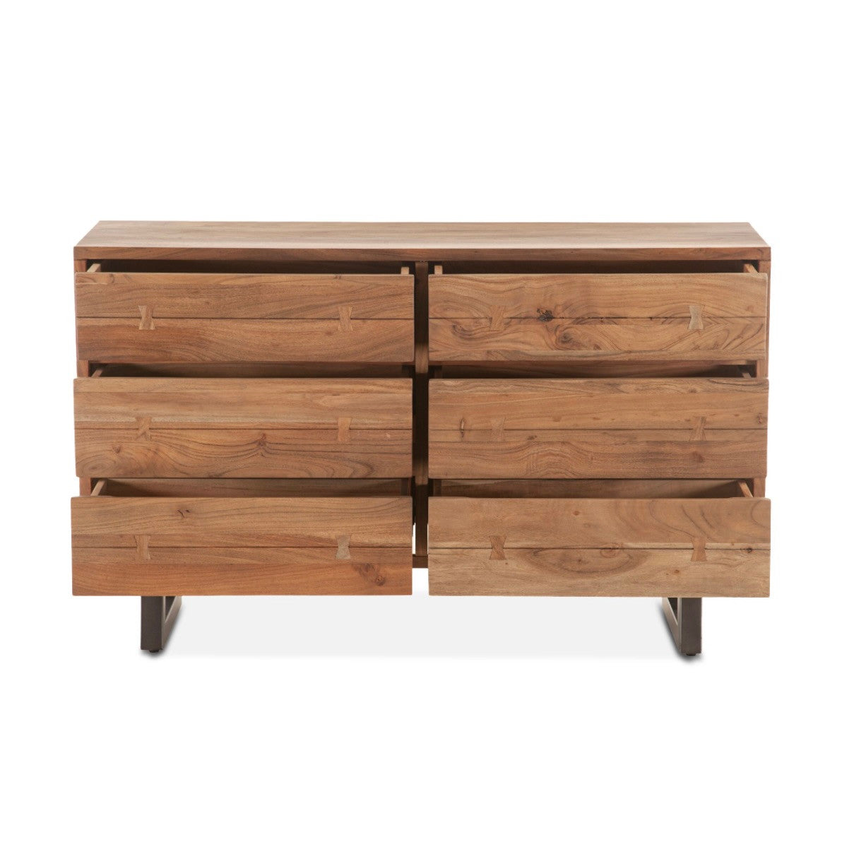 Live Edge Solid Wood & Iron 6-Drawer Dresser 58" - Smoked Acacia