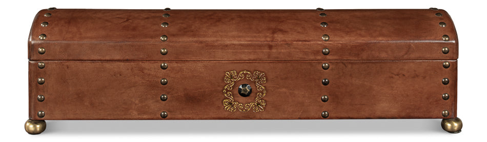 Telescope Leather Box W/Tacks by Sarreid Ltd - view 2