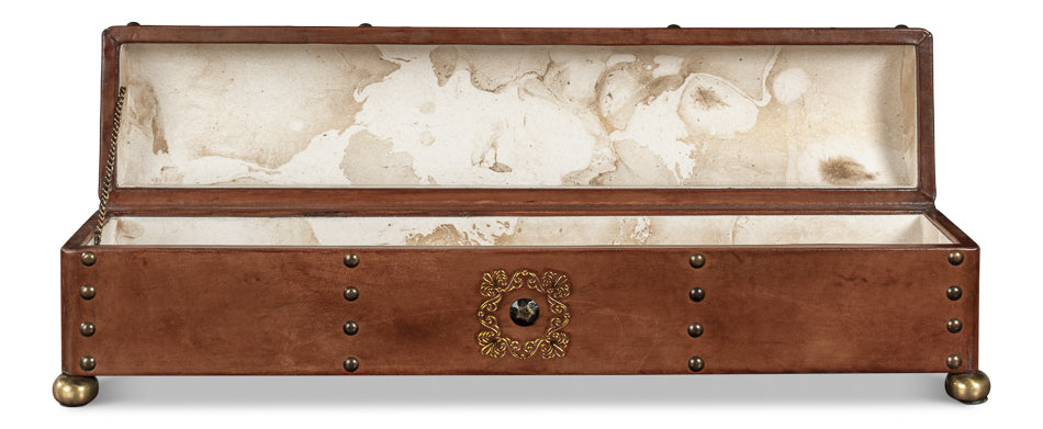 Telescope Leather Box W/Tacks by Sarreid Ltd - view 3