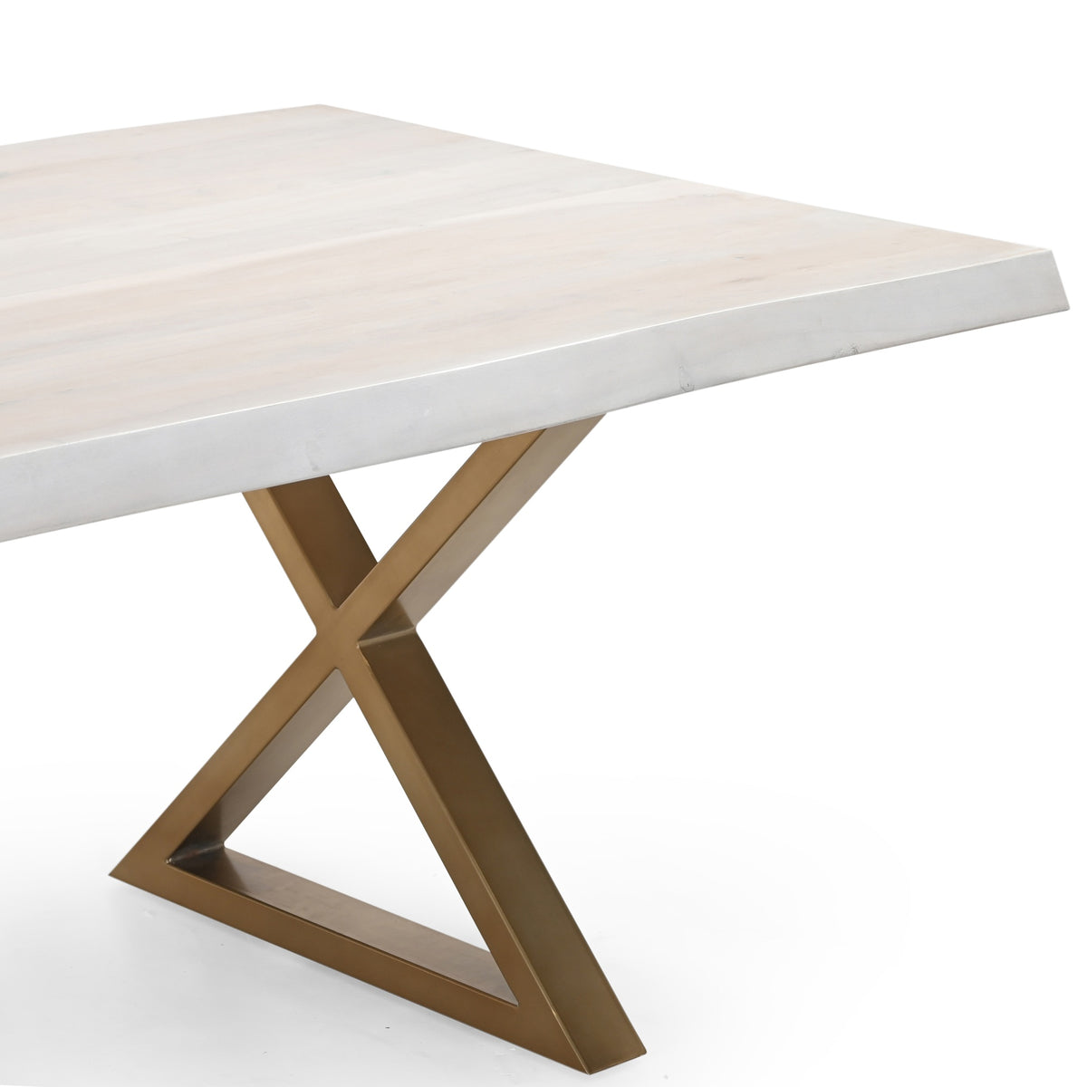 Brooks Dining Table X Base 40" x 116" White Wash Top - Brass Base by Urbia - detail 5
