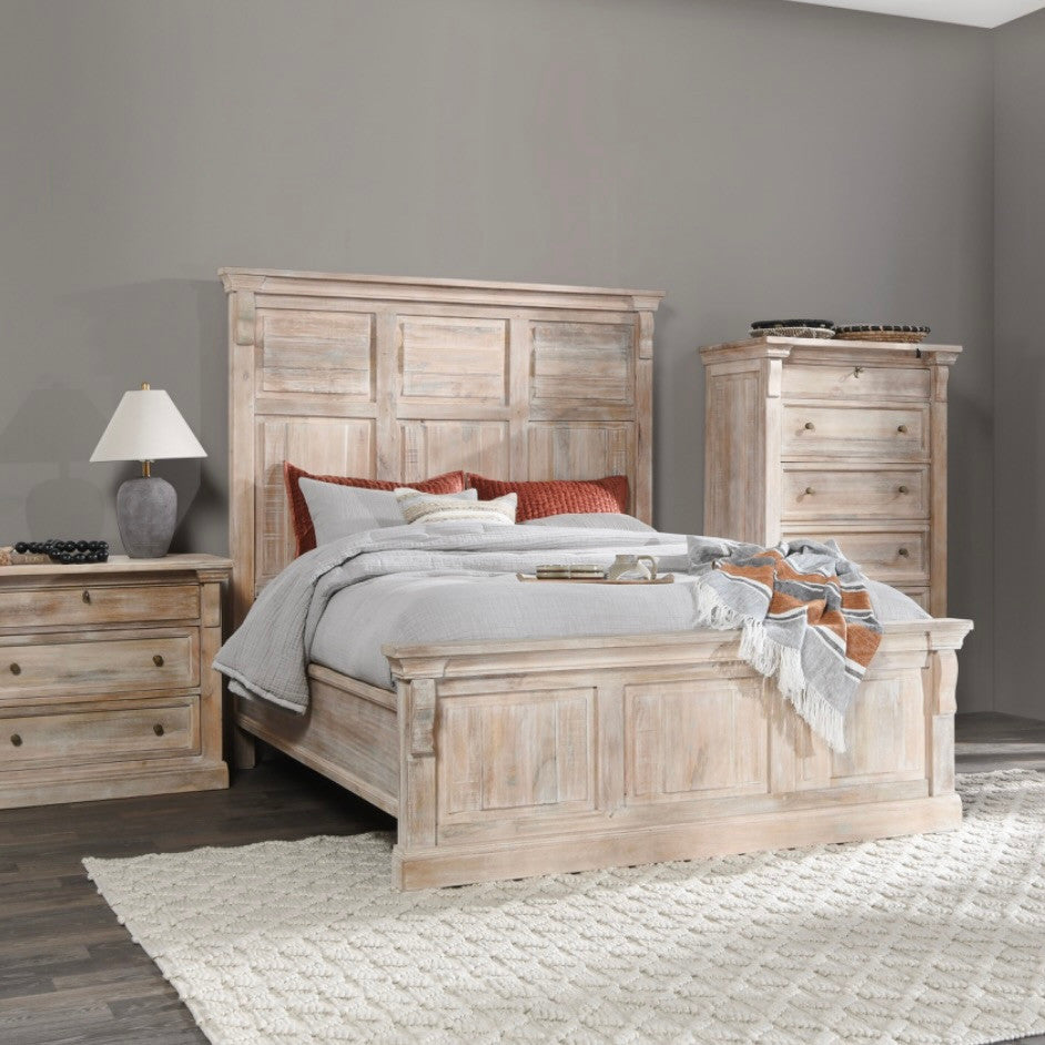 Adelaide King Mango Wood Platform Bed in White Wash
