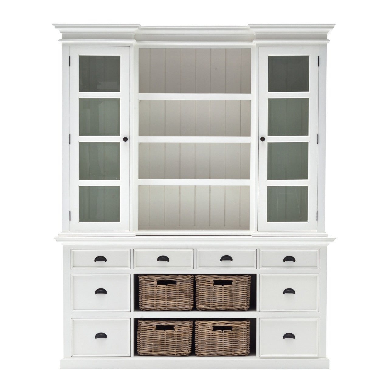 French Coastal Library Hutch with Basket Set 71"