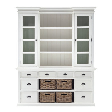 French Coastal Library Hutch with Basket Set 71"