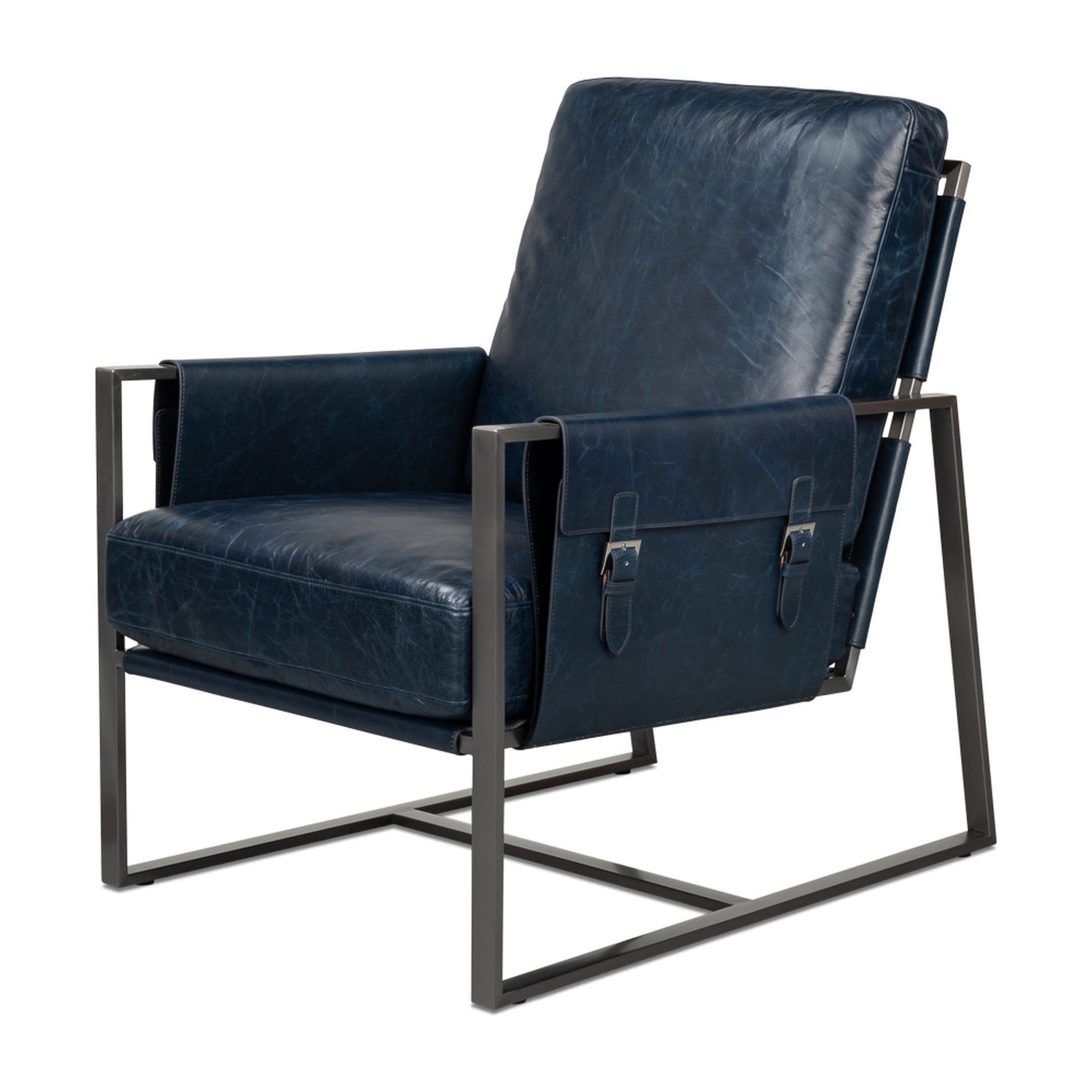 Edmonds Distilled Leather Chair,Blue by Sarreid Ltd