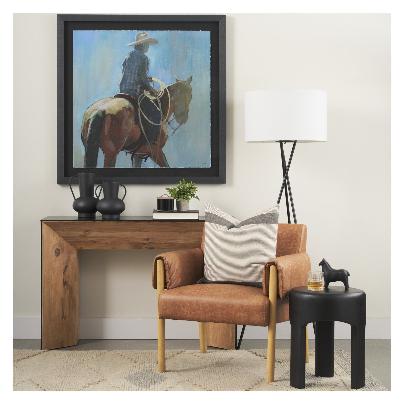 Round Up I Cowboy and Horse by Mercana Studio a Hand Embellished Framed Art Print Matted under Glass by Mercana at ZIN Home