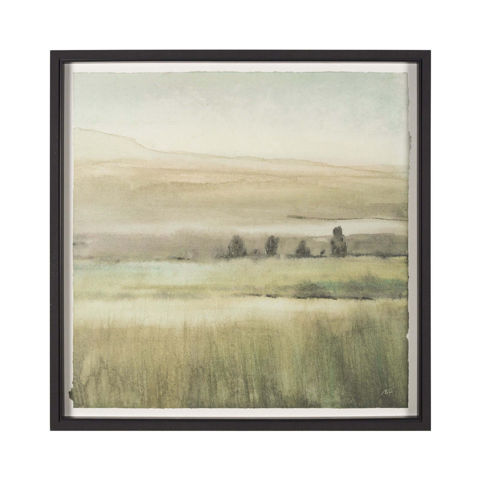 Rolling Fields I Hand Embellished Black Framed Watercolor Art Print on Paper Mounted with Backing by Mercana at ZIN Home