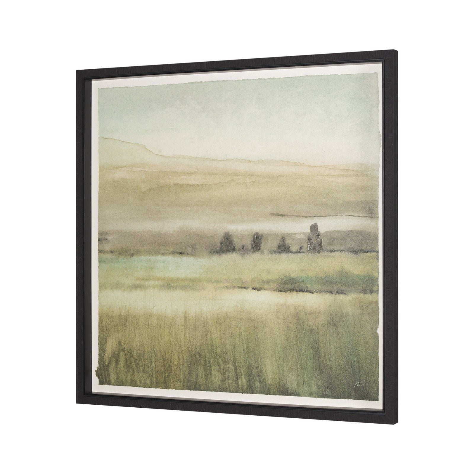 Rolling Fields I Hand Embellished Black Framed Watercolor Art Print on Paper Mounted with Backing by Mercana at ZIN Home