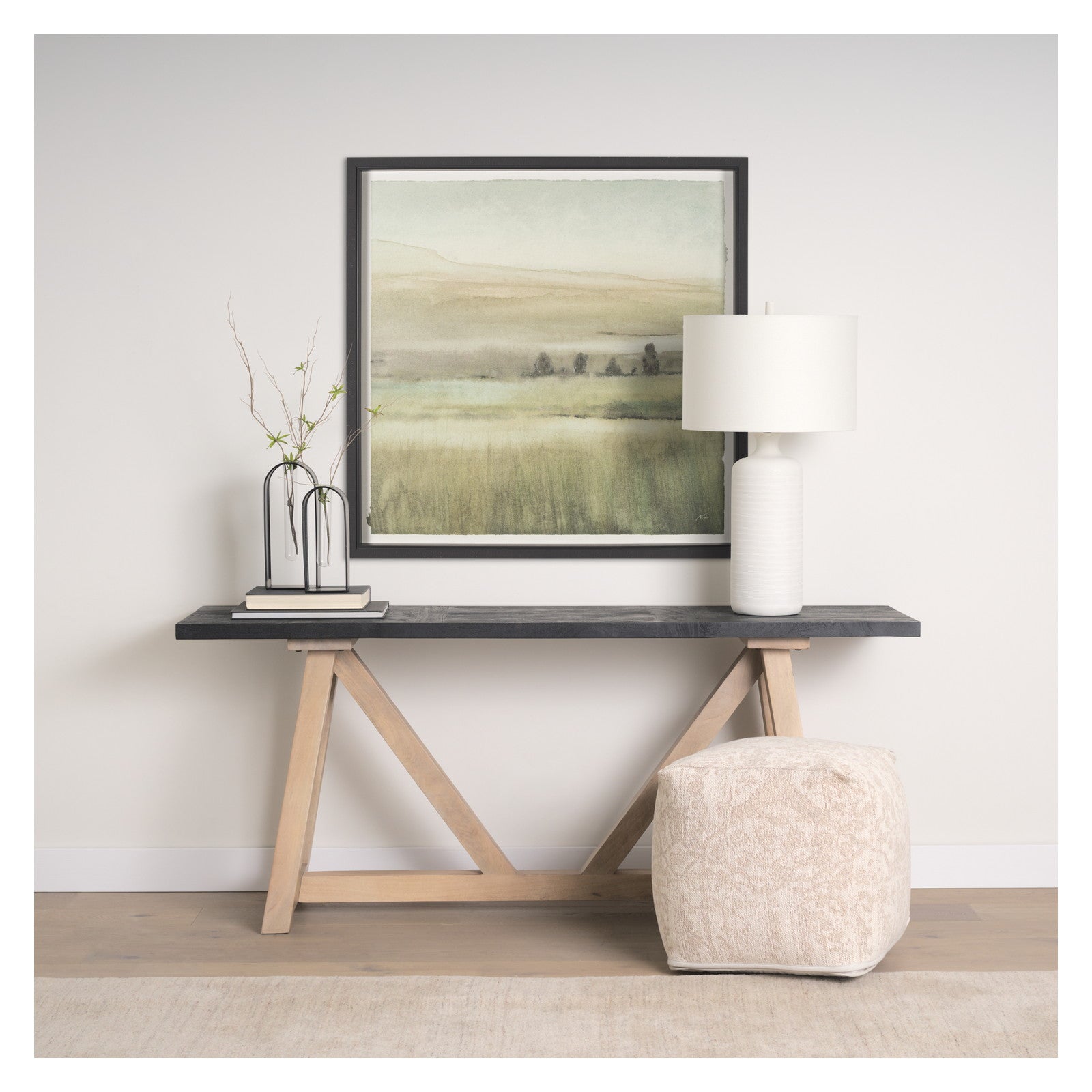 Rolling Fields I Hand Embellished Black Framed Watercolor Art Print on Paper Mounted with Backing by Mercana at ZIN Home