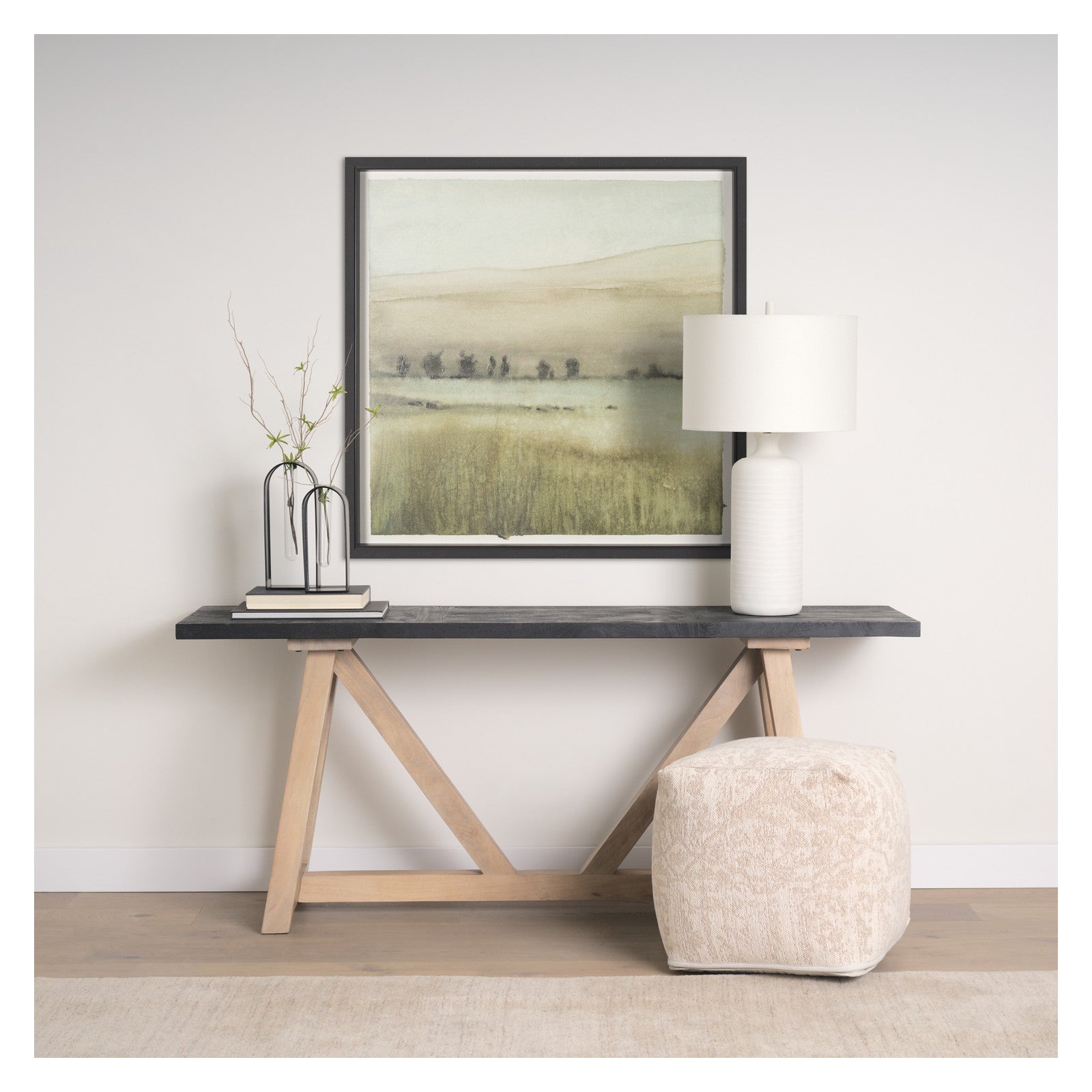 Rolling Fields II Hand Embellished Black Framed Watercolor Art Print on Paper Mounted with Backing by Mercana at ZIN Home