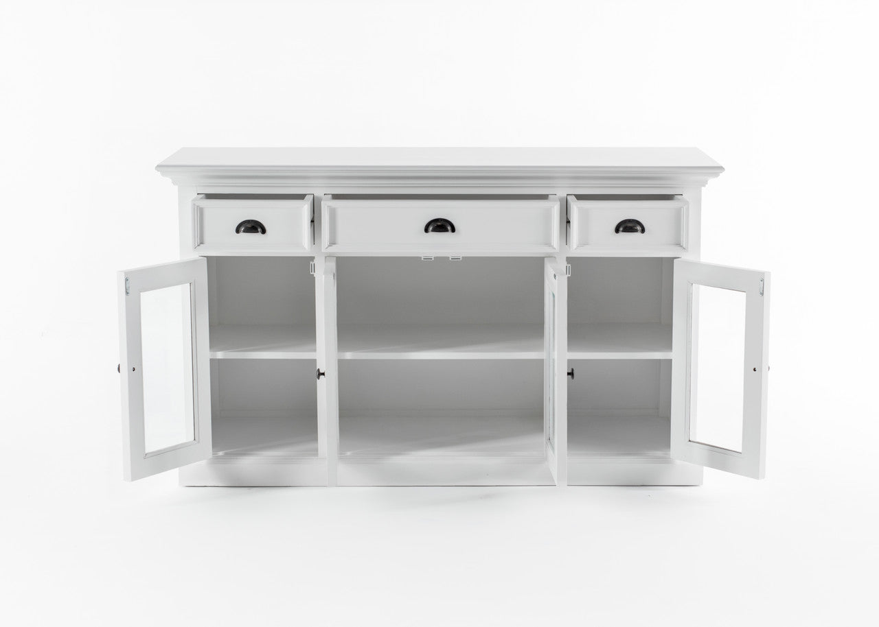 French Coastal Buffet with 4 Glass Doors 3 Drawers  57"