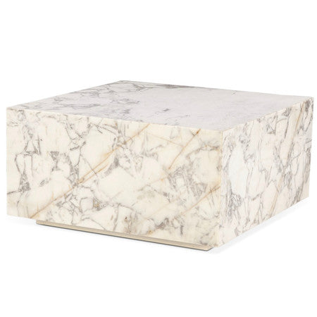 Nile 32" Drum Coffee Table in Alabaster Marble