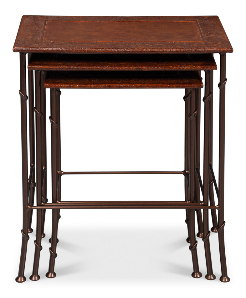 Kew Gardens Leather Nesting Tables by Sarreid Ltd - view 7
