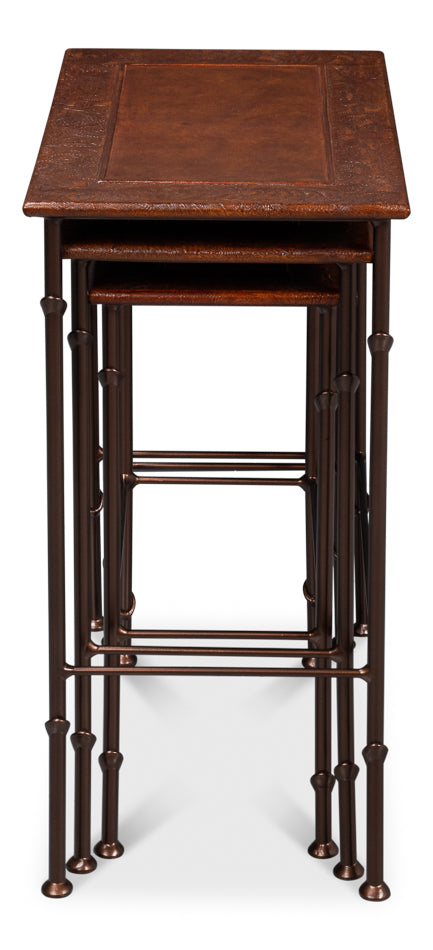 Kew Gardens Leather Nesting Tables by Sarreid Ltd - view 8