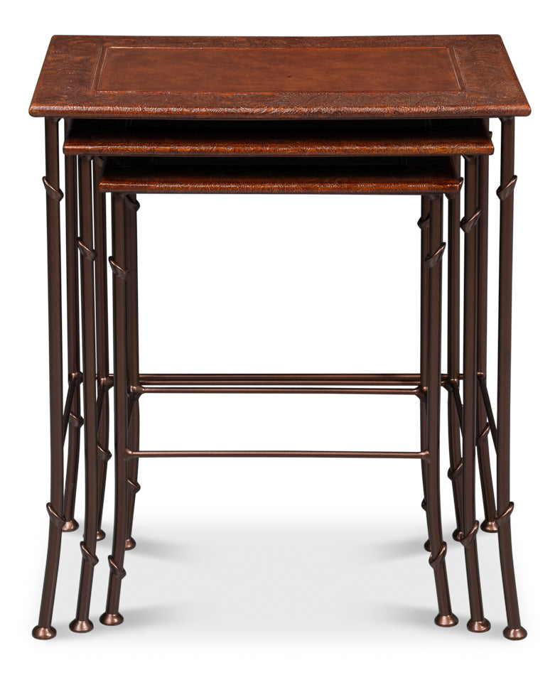 Kew Gardens Leather Nesting Tables by Sarreid Ltd - view 2