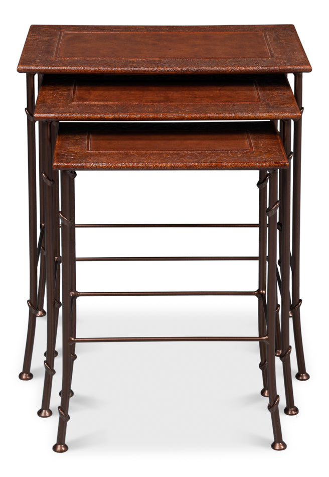 Kew Gardens Leather Nesting Tables by Sarreid Ltd - view 3