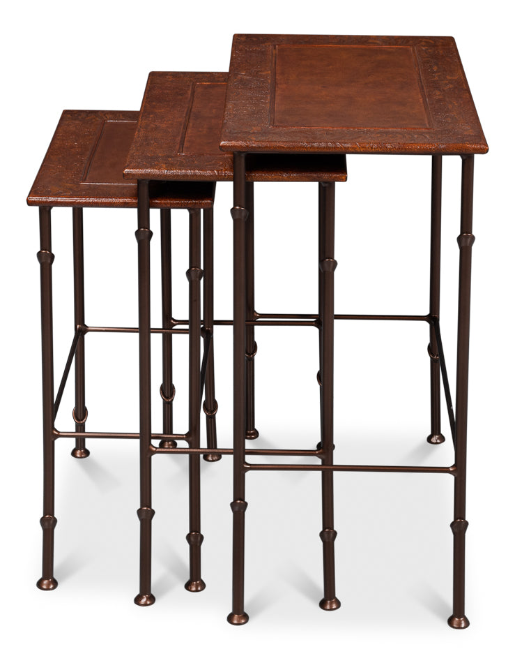 Kew Gardens Leather Nesting Tables by Sarreid Ltd - view 4