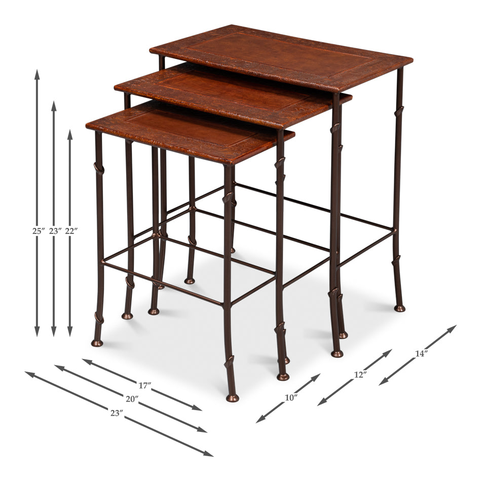 Kew Gardens Leather Nesting Tables by Sarreid Ltd - view 5