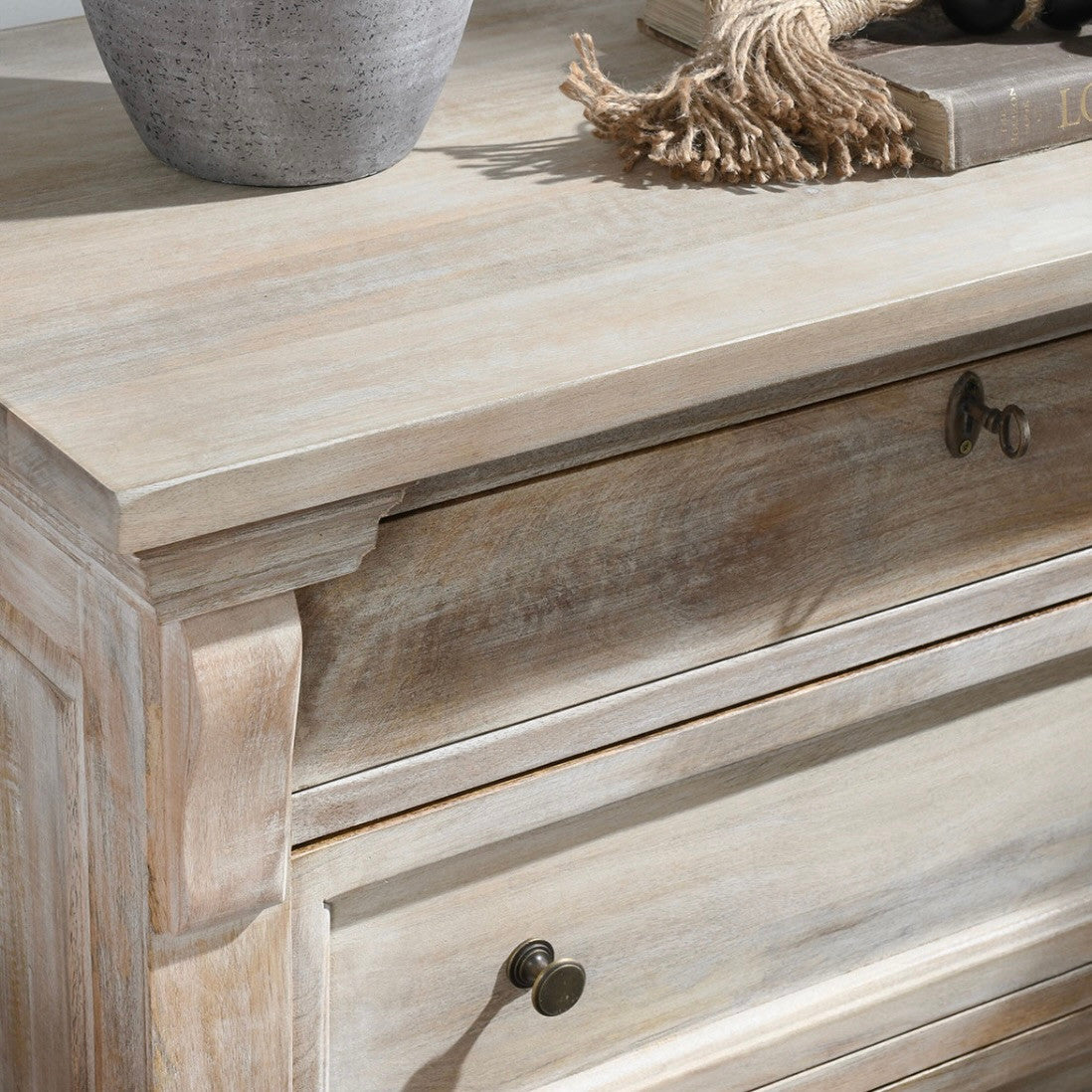 Adelaide 3-Drawer Mango Wood Nightstand Natural White Wash