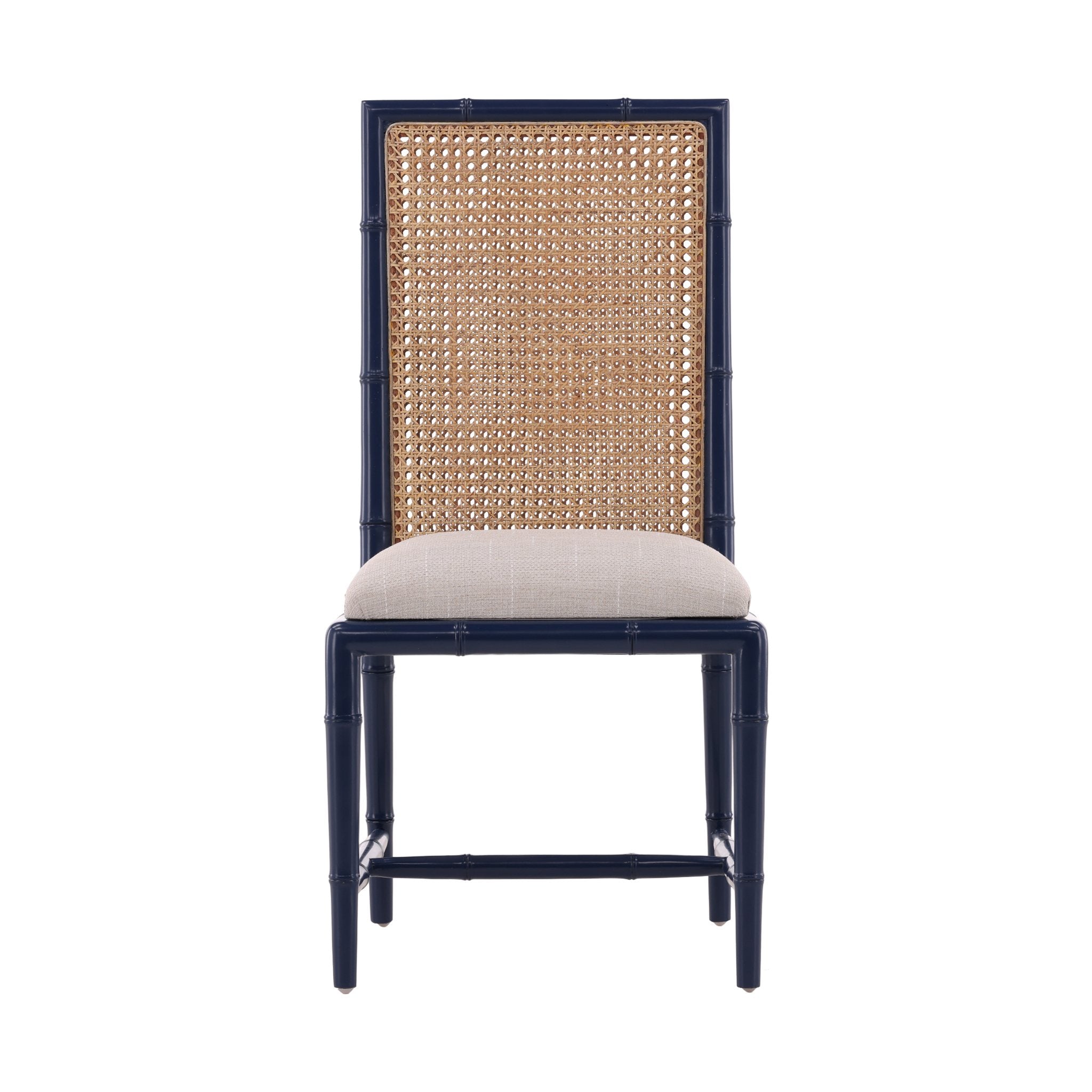 Coastal Modern Woven Cane Back Side Chairs -Blue detail view by Furniture Classics at ZIN Home