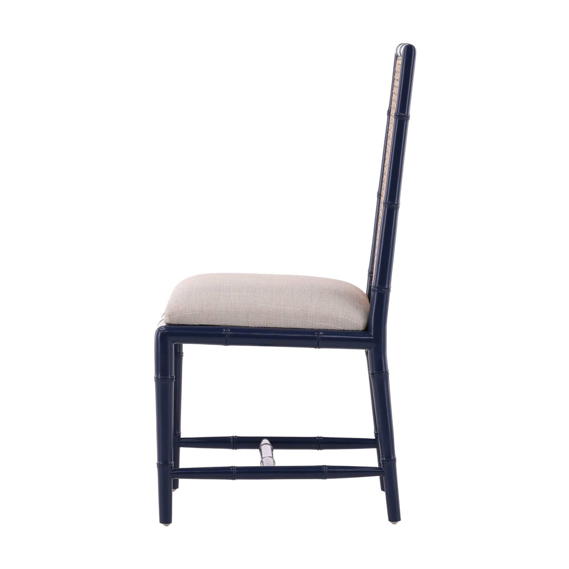 Coastal Modern Woven Cane Back Side Chairs -Blue detail view by Furniture Classics at ZIN Home