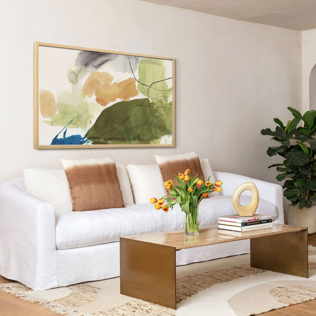 Florence Wheat Linen Slipcovered Curved Back Sofa 98"