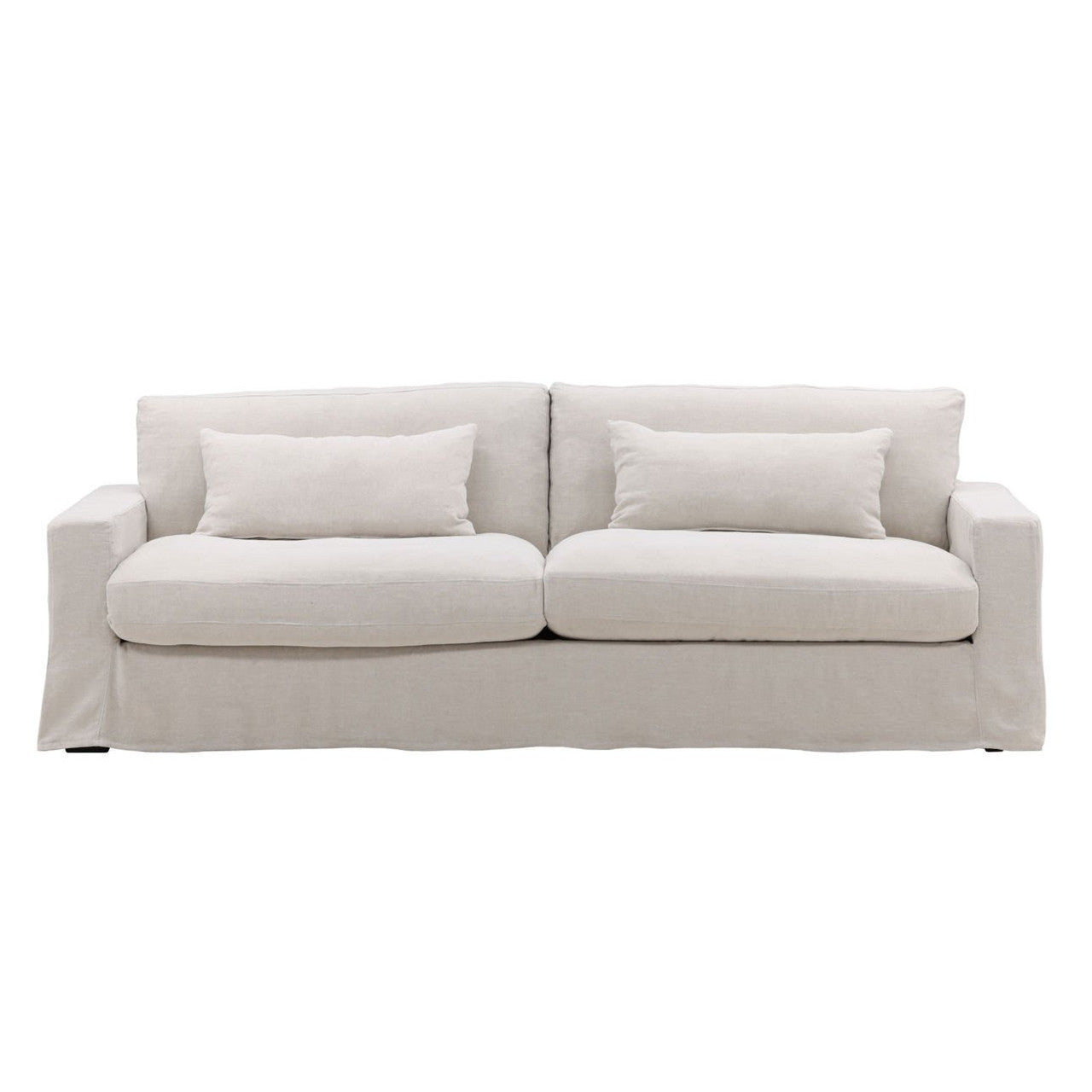 Luna Natural Linen Upholstered Slipcovered Track Arm Sofa 92"