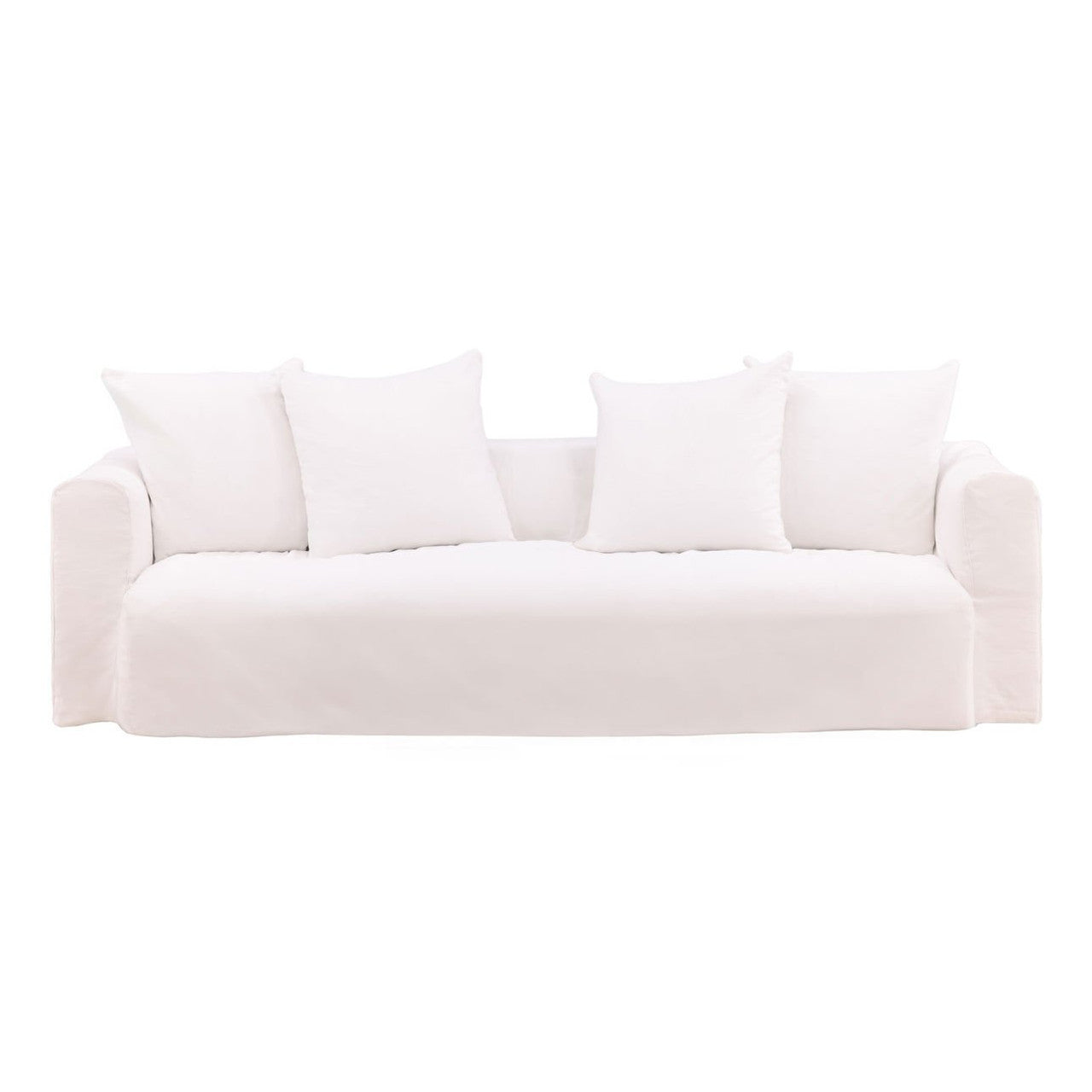 Lawndale White Linen Upholstered Slipcovered Sofa 95"