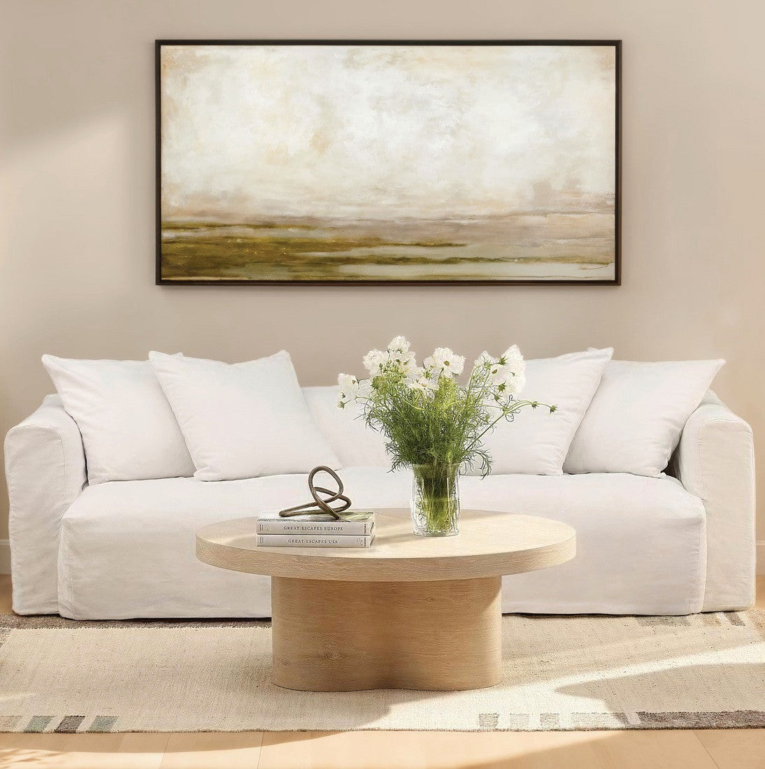 Lawndale White Linen Upholstered Slipcovered Sofa 95"