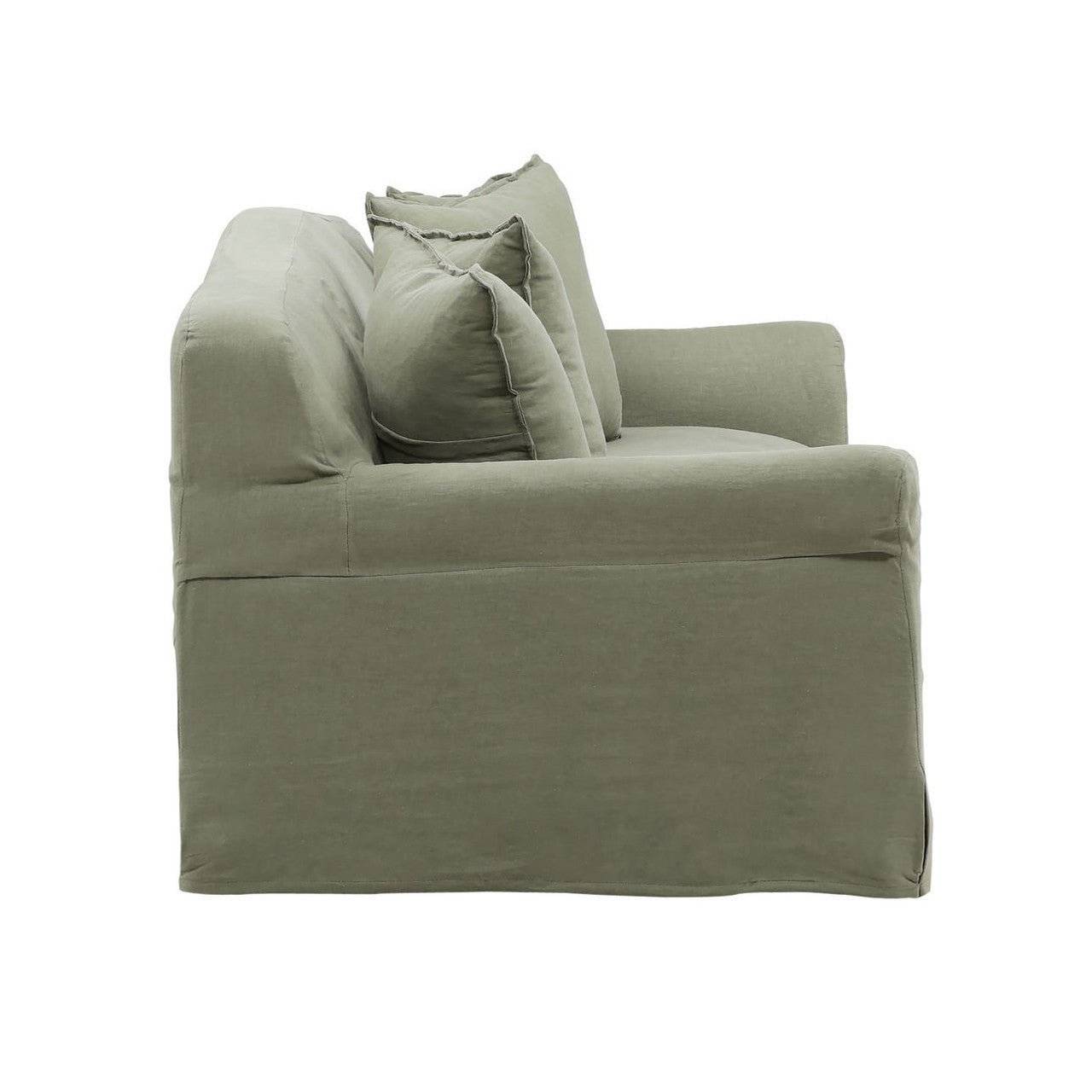 Chelsea Green Linen Slipcovered Camelback Sofa 96"