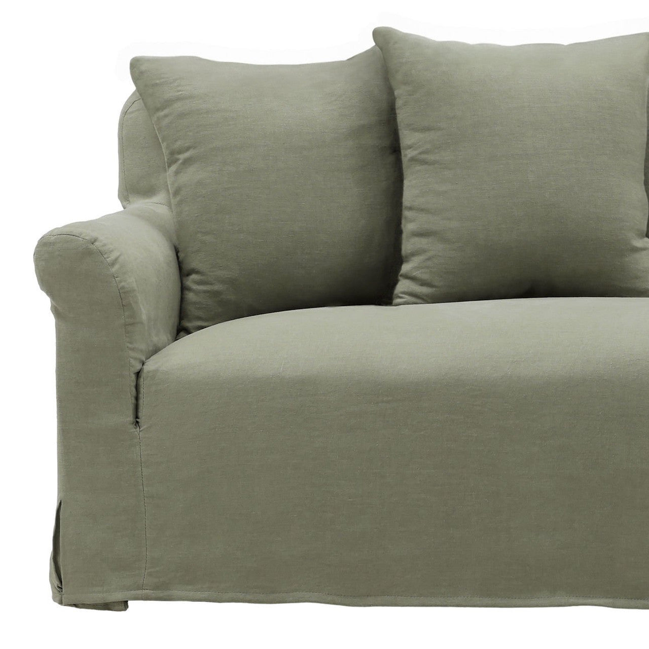 Chelsea Green Linen Slipcovered Camelback Sofa 96"