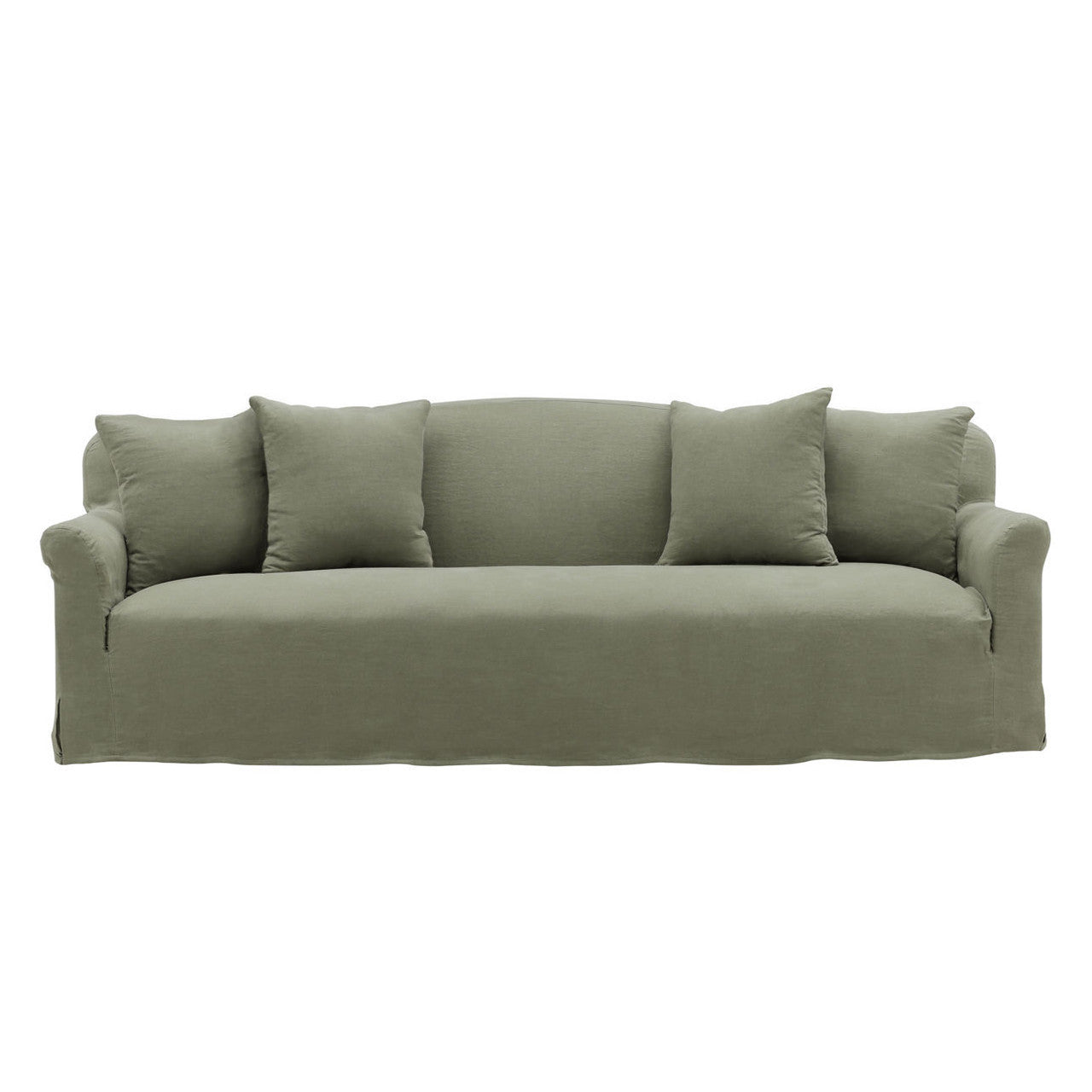 Chelsea Green Linen Slipcovered Camelback Sofa 96"
