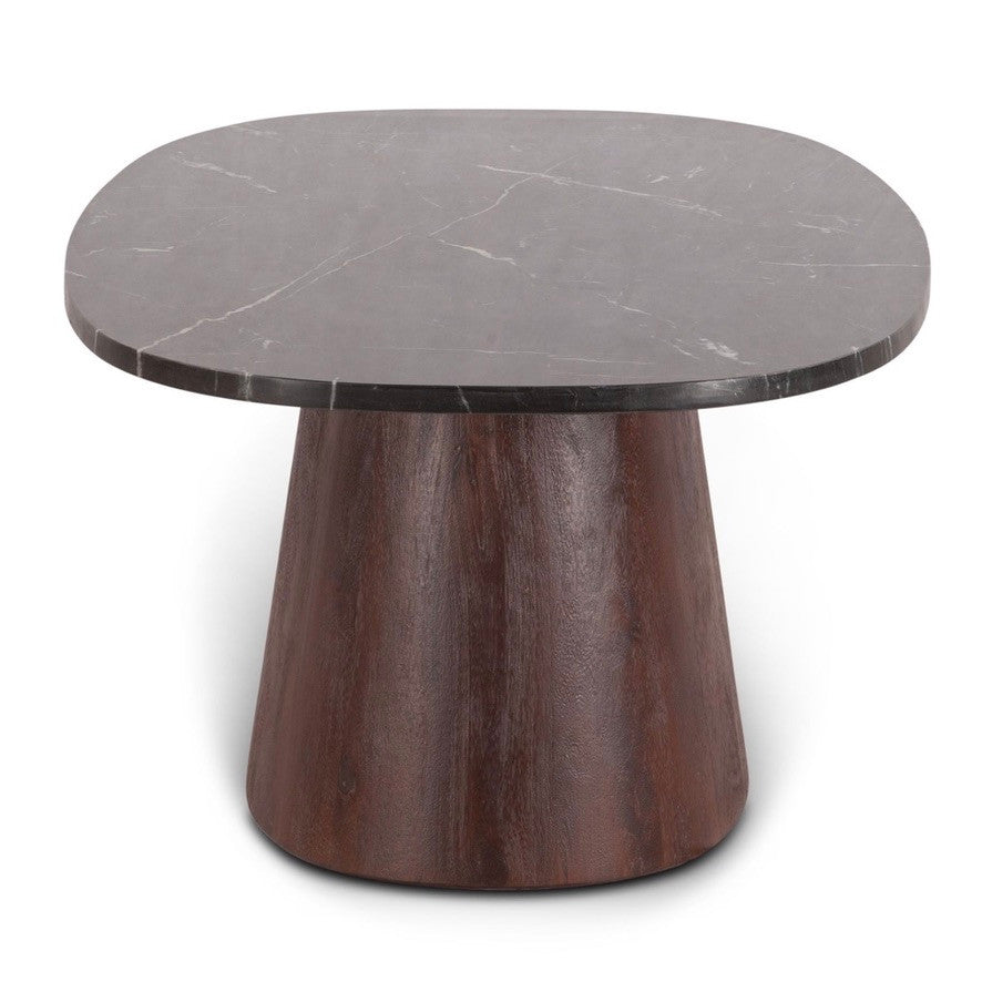 Serene 56" Mango Wood and Black Marble Coffee Table Espresso