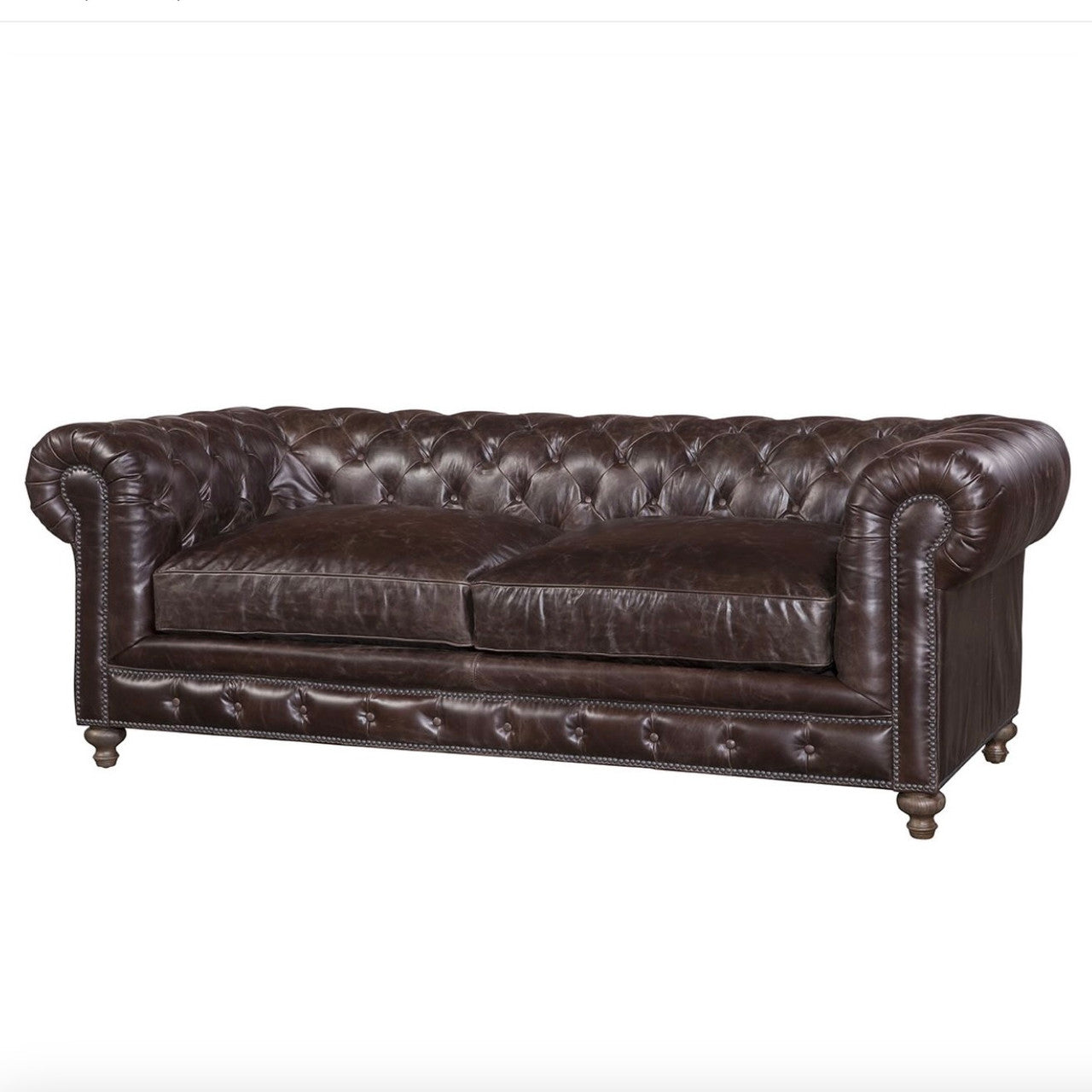 Warner Leather 90" Chesterfield Sofa Valencia Dark Brown