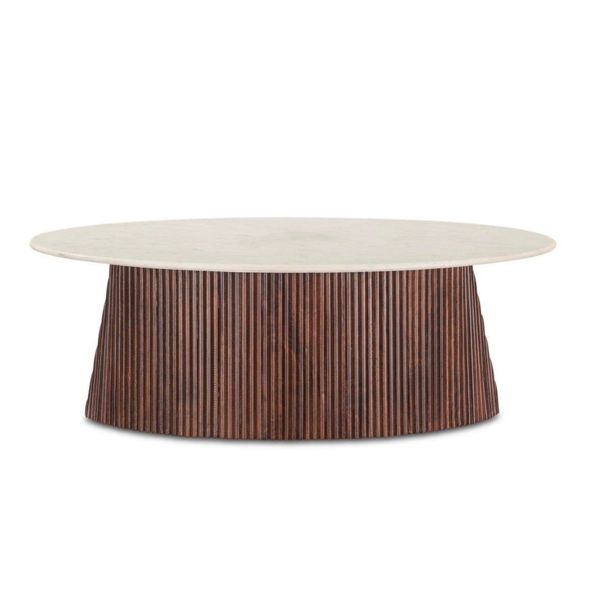 Iris Mango Wood and White Marble Oval Coffee Table 52"