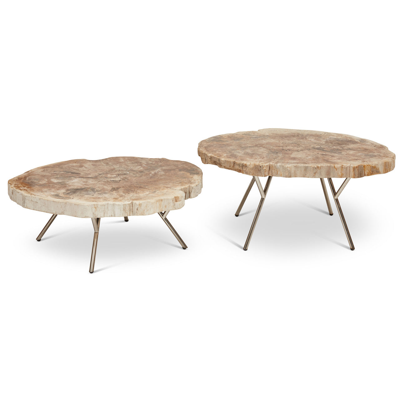 Relique - Lastra Coffee Table - Set of 2 - Polished Stainless Steel Legs - Natural Light Top