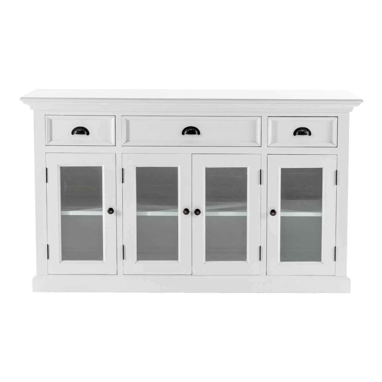 French Coastal Buffet with 4 Glass Doors 3 Drawers  57"
