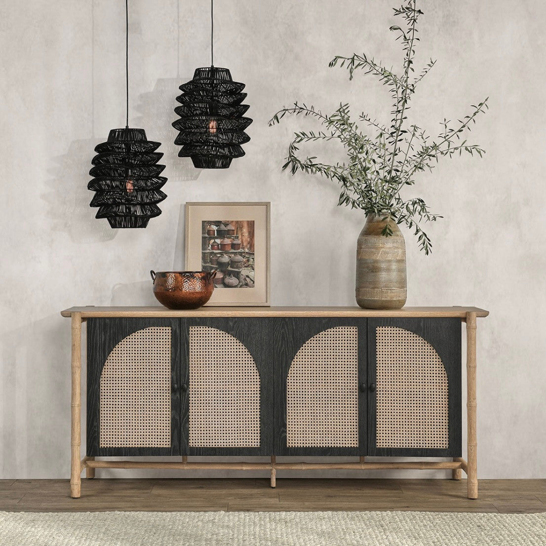 Barrea Oak Wood 4-Door Cabinet