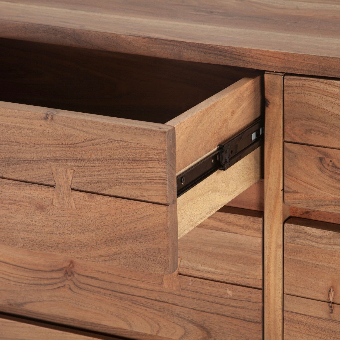 Live Edge Solid Wood & Iron 6-Drawer Dresser 58" - Smoked Acacia