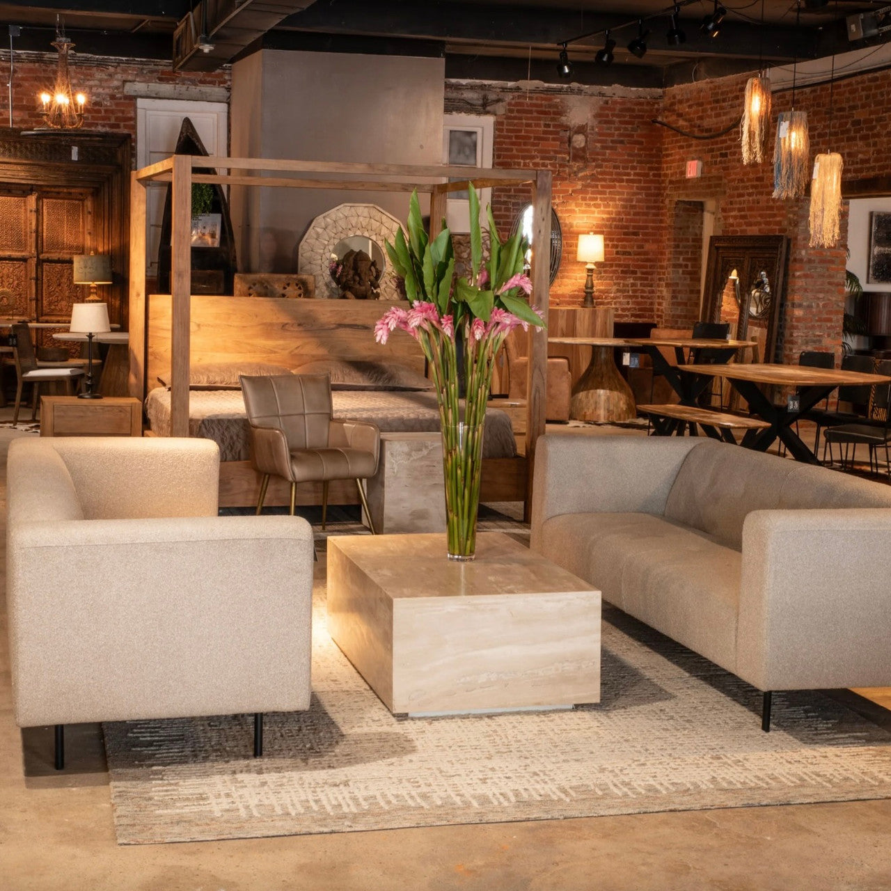 Nile 50" Drum Coffee Table in Travertine Stone