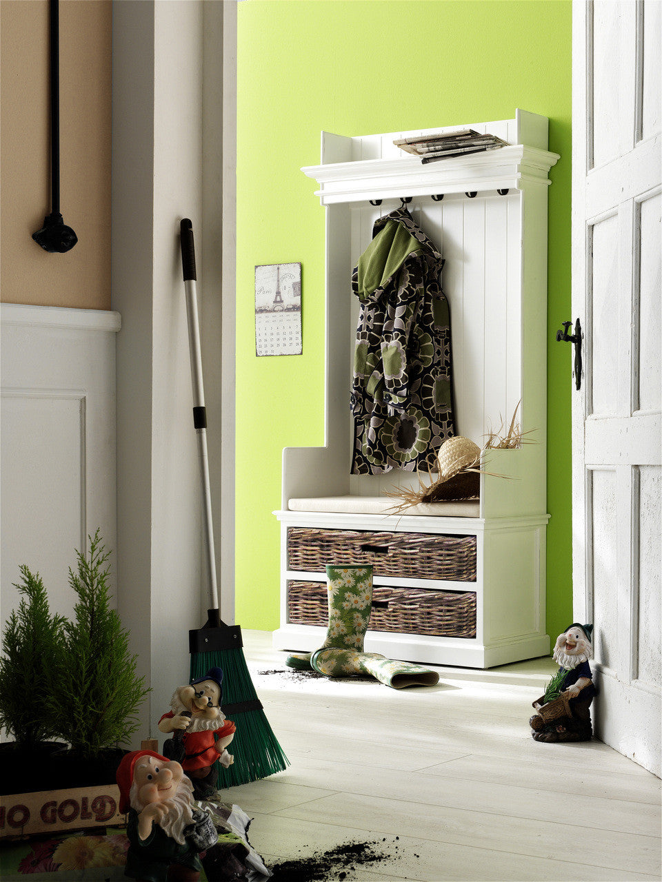 French Coastal Entryway Coat Rack & Bench Unit - ZNS-CA593