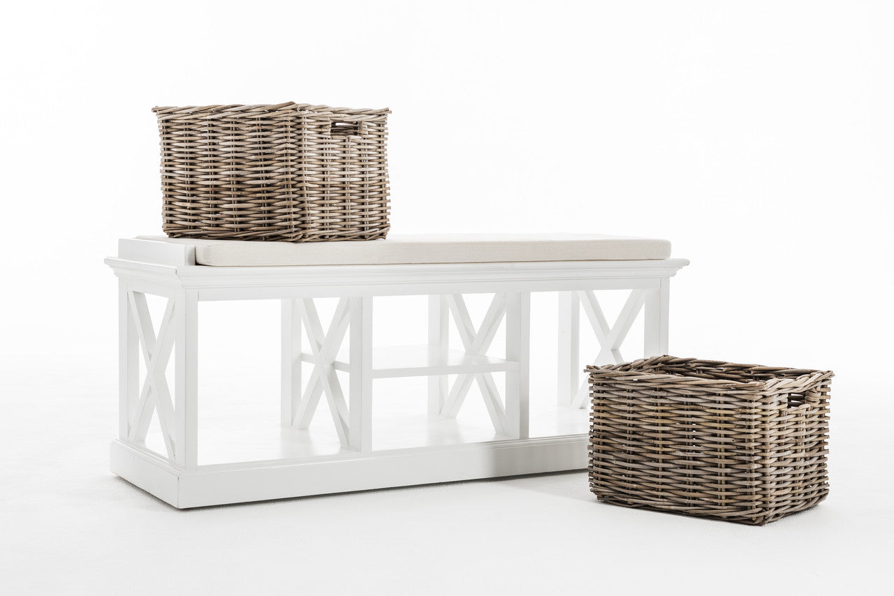 French Coastal Bench & Basket Set 47"