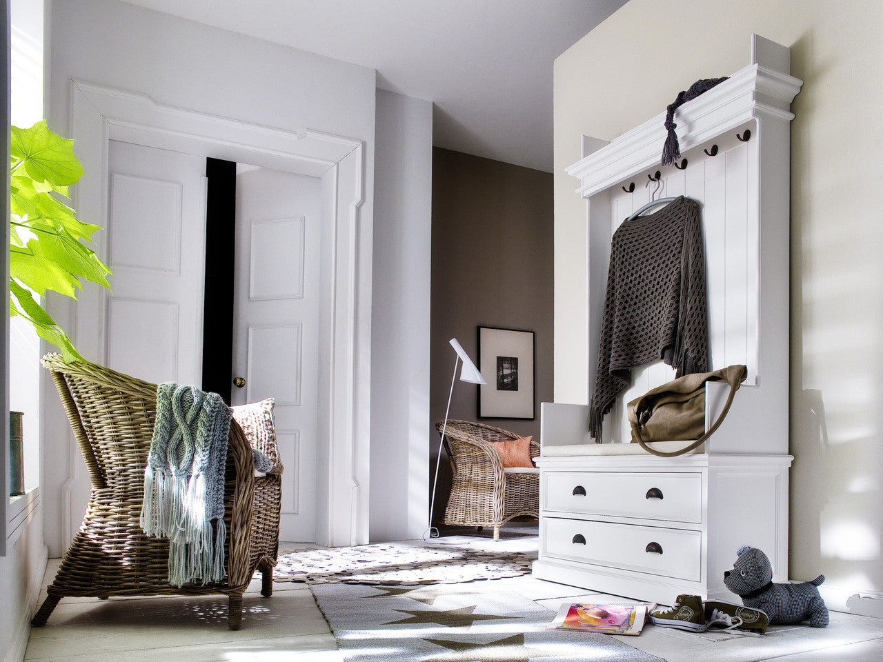 French Coastal Entryway Coat Rack & Bench Unit - ZNS-CA581