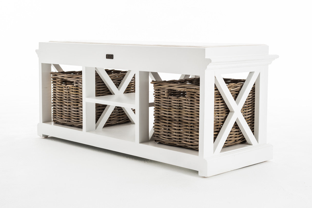 French Coastal Bench & Basket Set 47"