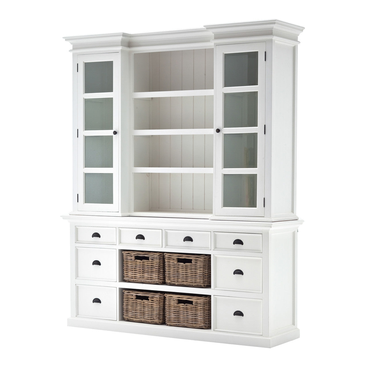 French Coastal Library Hutch with Basket Set 71"