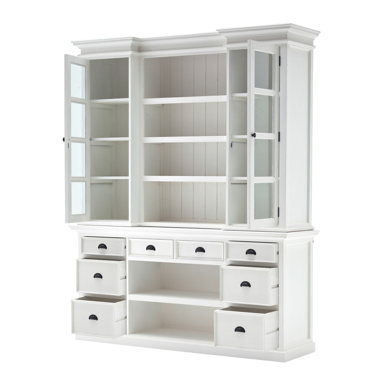 French Coastal Library Hutch with Basket Set 71"