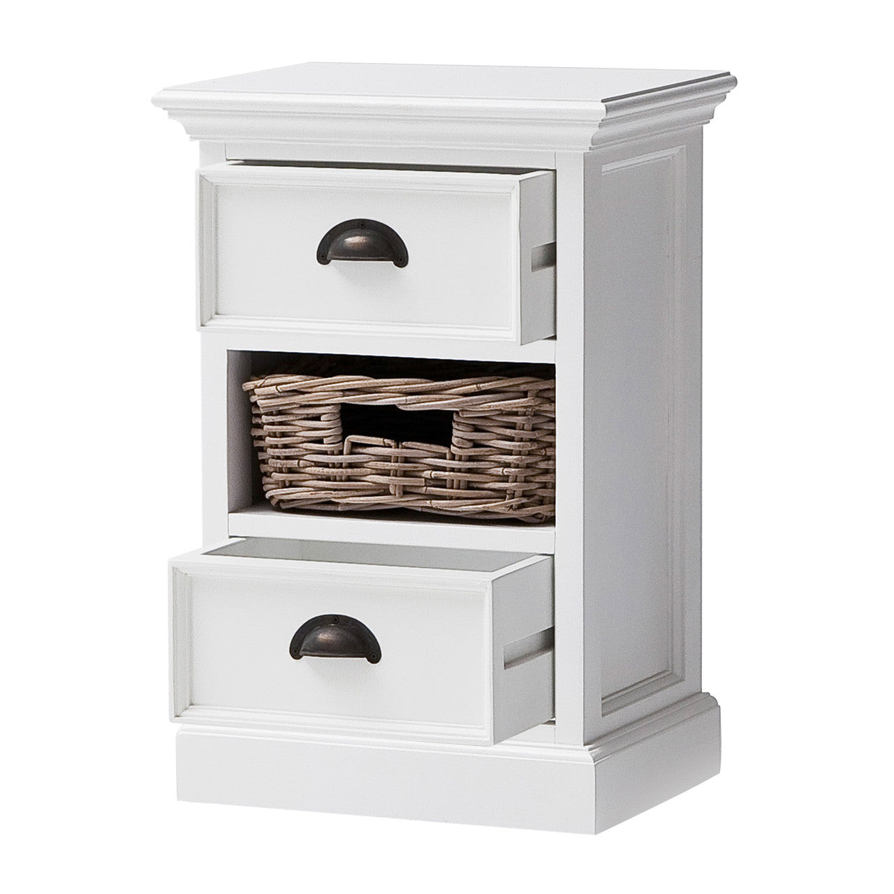 French Coastal Bedside Storage Unit with Basket 16"