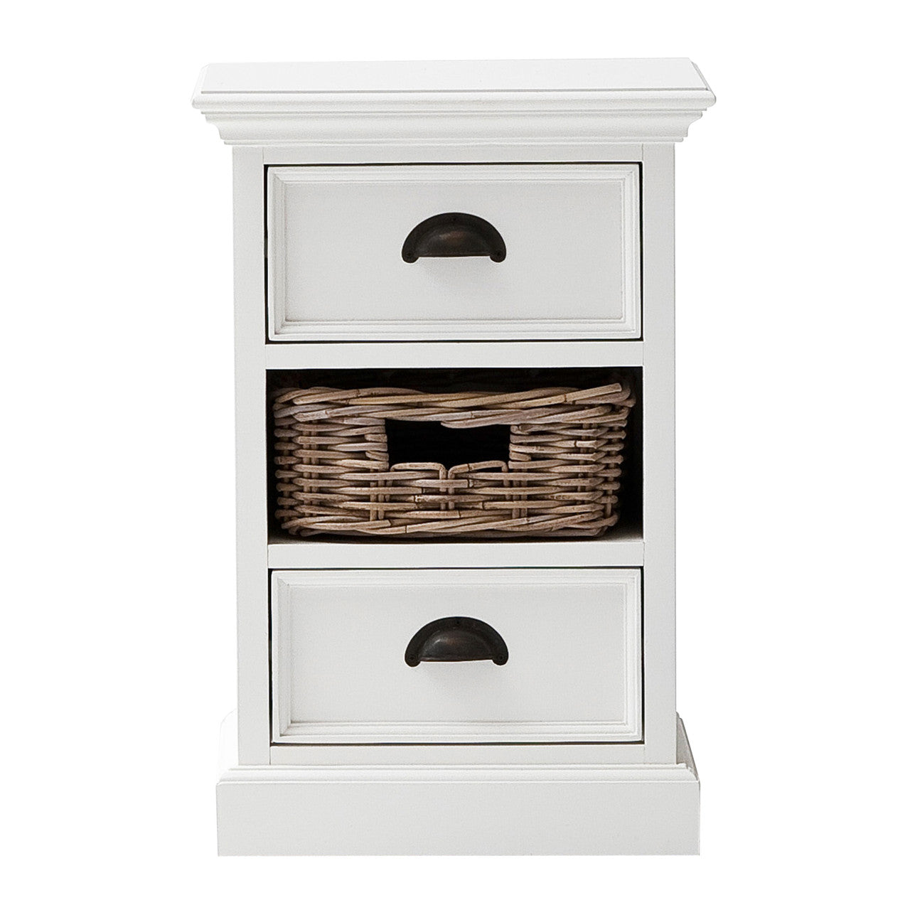 French Coastal Bedside Storage Unit with Basket 16"